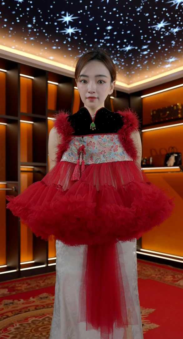 公主与女王2025秋冬加绒新款女童中国风秋冬连衣裙MF1102