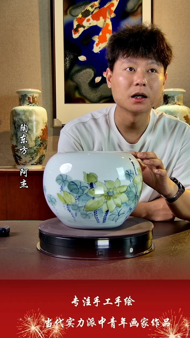 摆件景德镇陶东方艺术作品花瓶摆件瓷板画