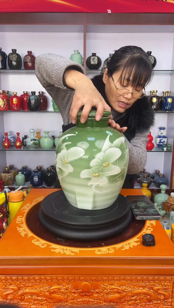瓶瓷    10斤装大口绿菊花       陶瓷空酒坛