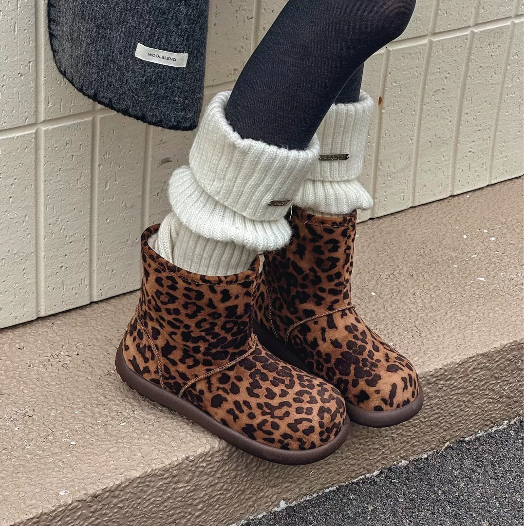 时尚！性感豹纹~冬季雪地靴女防滑保暖棉2穿短靴317-31-1/D10