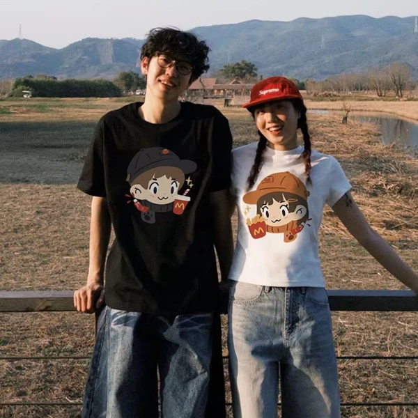 情侣装短袖t恤一长一短男女纯棉韩版2025新款情侣上衣潮牌高级感