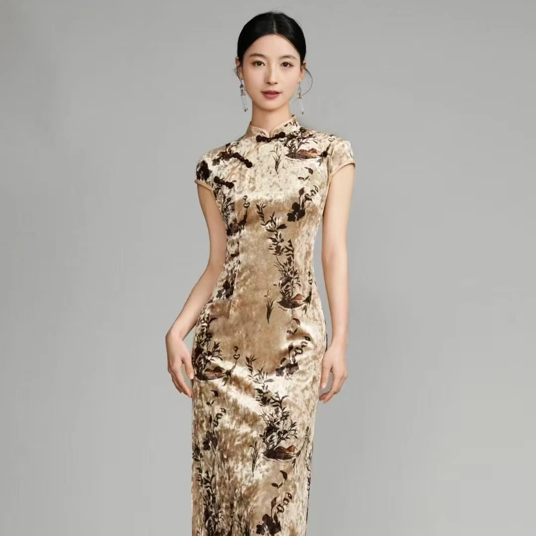 2025春季新款高端新中式金色旗袍日常高级修身显瘦复古