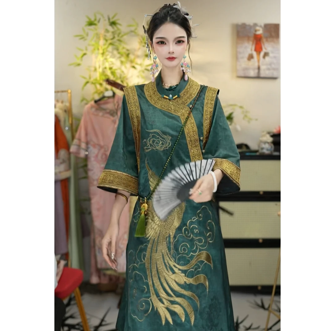 夏微莲2025夏季新款显瘦时尚新中式翠绿优雅女装套装（1707+1727）