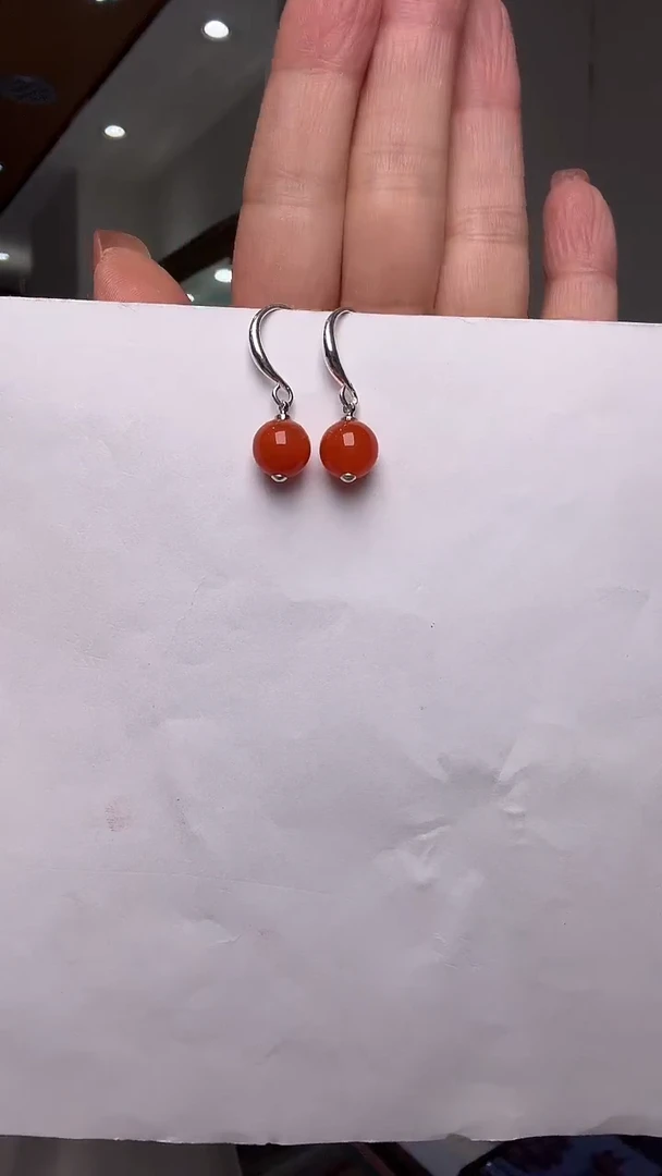 银S925镶嵌南红玛瑙耳饰南红耳环