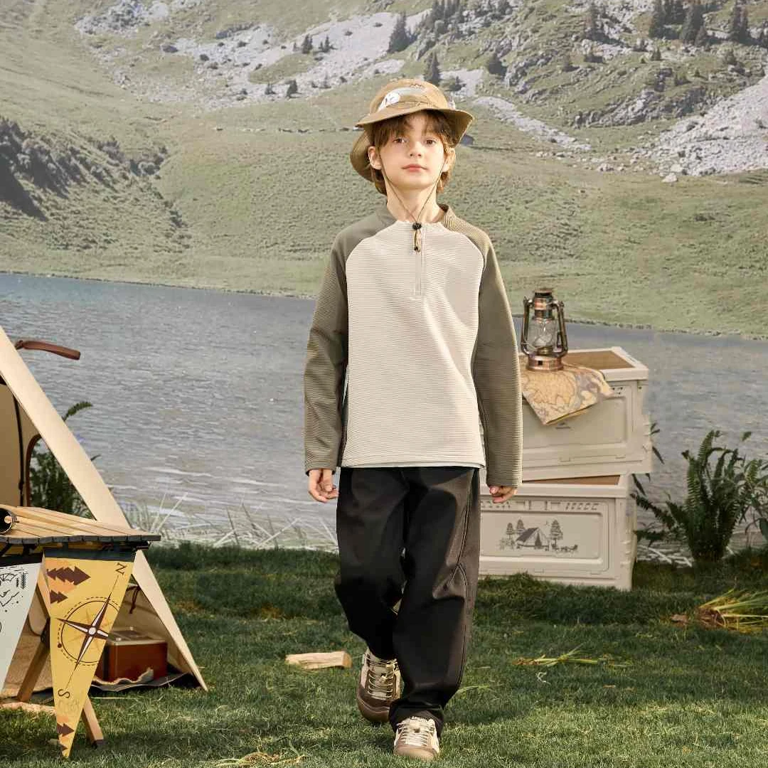 儿童2025新款 撞色半拉链长袖T恤秋季运动上衣CTCYJ513