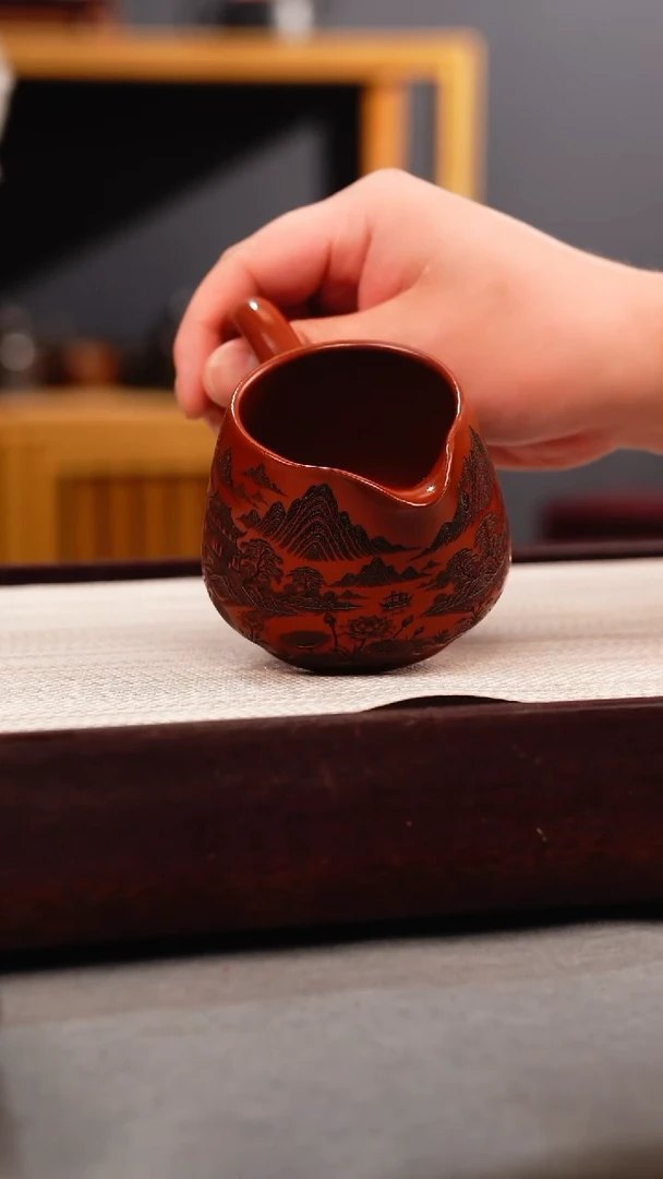 茶壶紫砂大红袍 山水公道杯