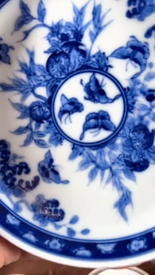 柴窑三多青花壶承壶承