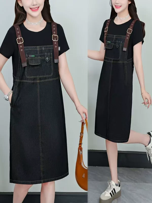 【瑕疵】L11【裙长94】假两件牛仔连衣裙女2025夏季新款收腰显瘦裙子