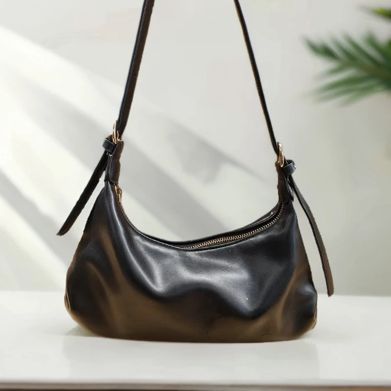 托特包单肩拉链斜挎包定型女包女士小众简约轻奢复古