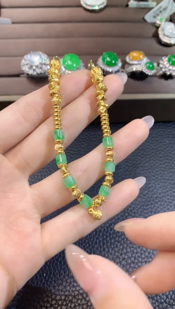足金镶嵌手链翡翠A96翡翠