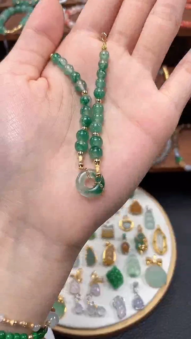 【闪购商品】石英质玉套链18K金镶嵌一个  JK210