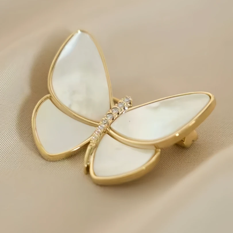 合金锆石胸针 合金破茧成蝶蝴蝶贝母胸针精致设计感百搭时尚