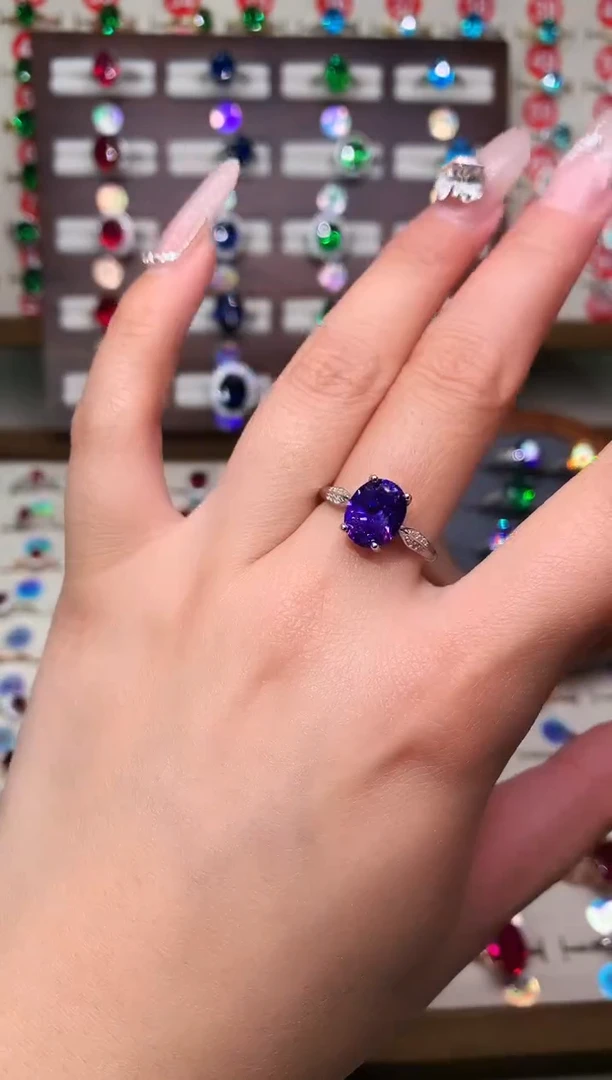 银S925镶嵌戒指紫色碧玺8*10 银托