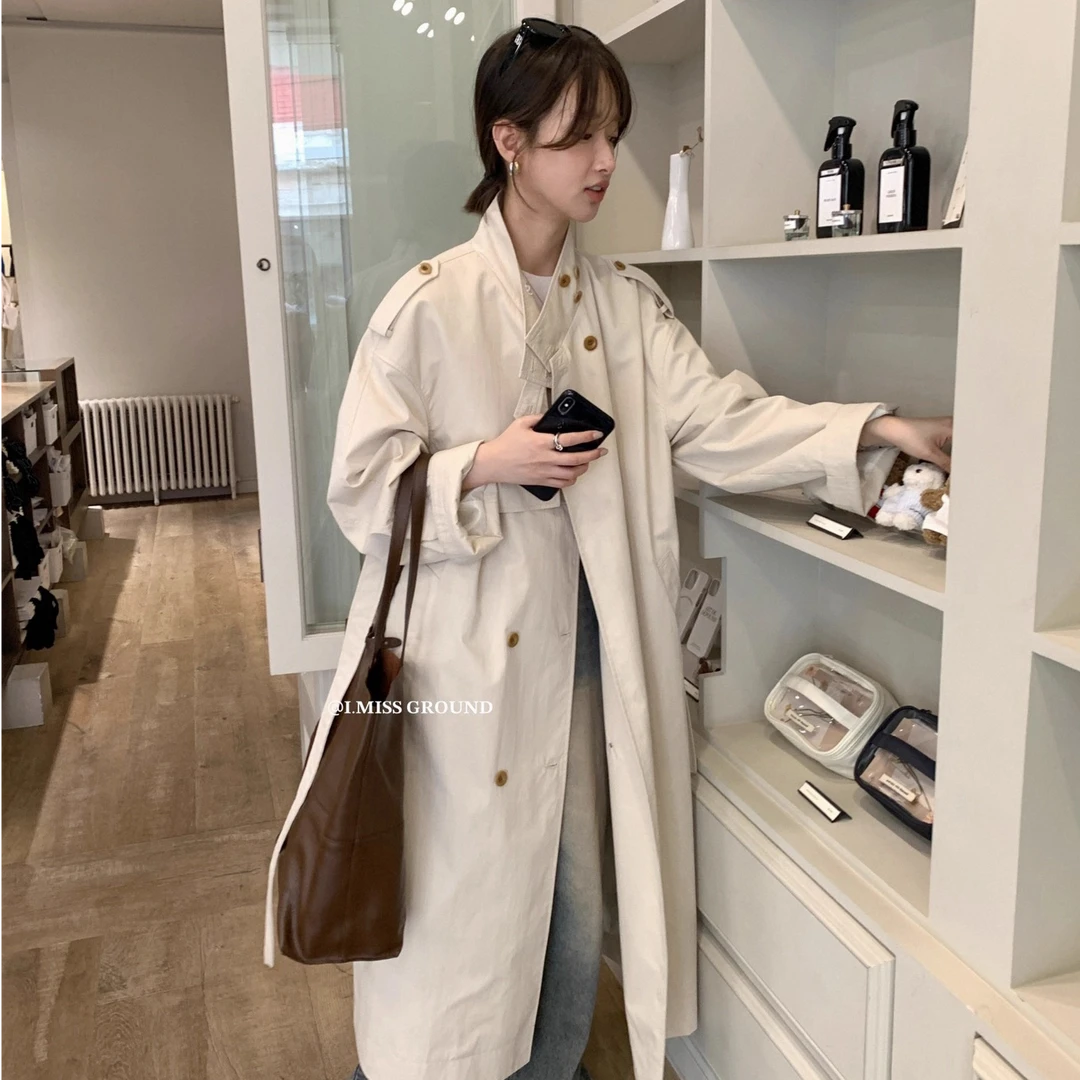 2025早秋气质宽松过膝风衣外套女秋季韩版休闲翻领长款英伦风大衣