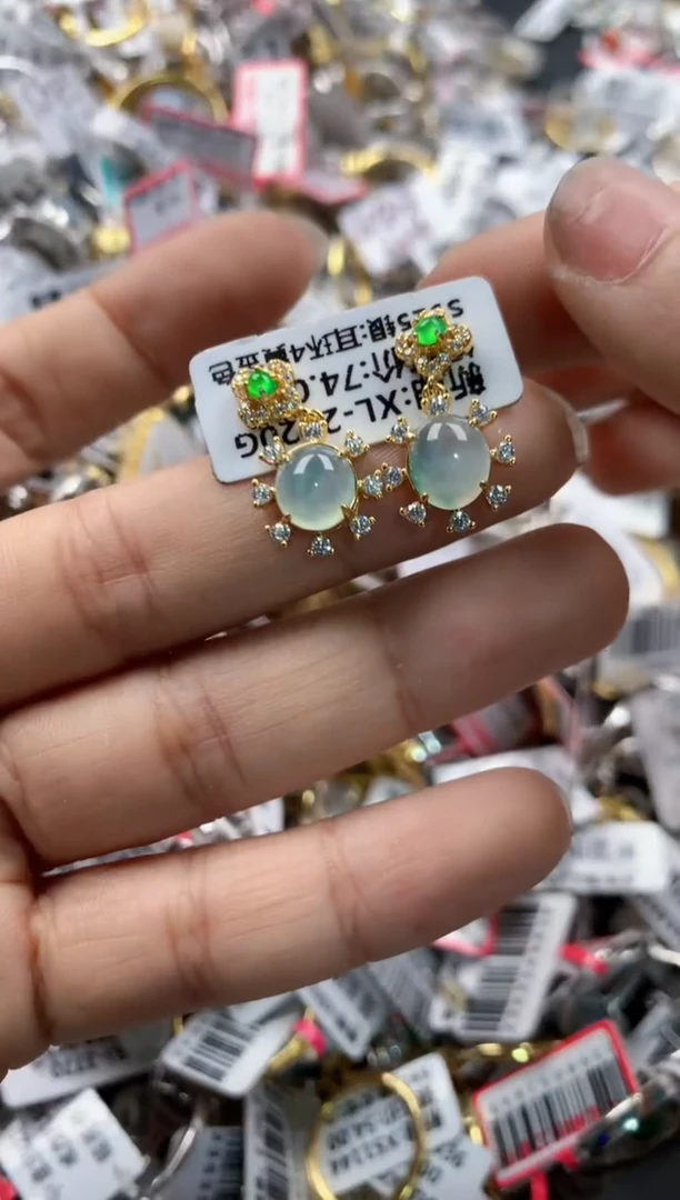 银S925镶嵌戒指翡翠12     5