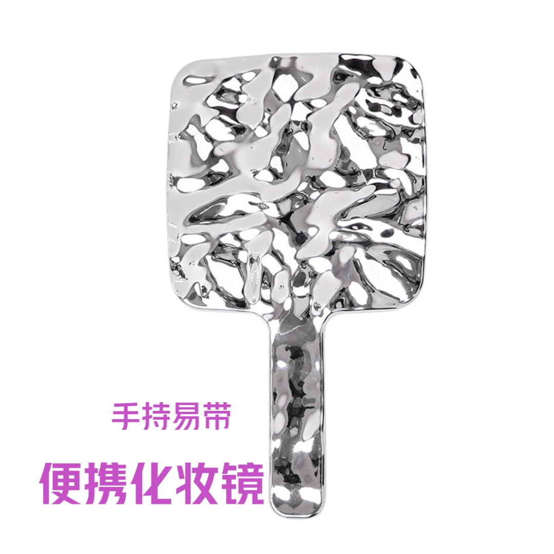 网红手柄镜子高级感手持化妆镜家用复古风镜子随身便携手拿美容镜