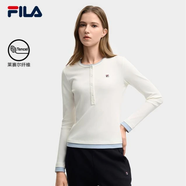 【百搭流光风】FILA/斐乐女秋新款圆领舒适长袖亨利衫F11W548214F