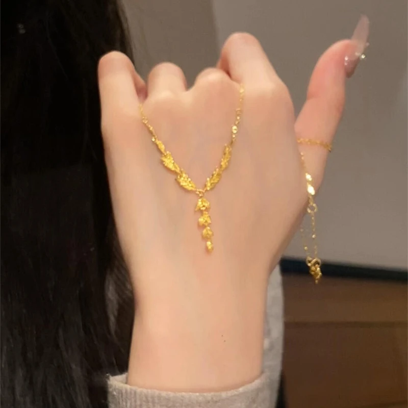 铜合金项链 新中式古法金色麦穗流苏项链轻奢气质高级感锁骨链女