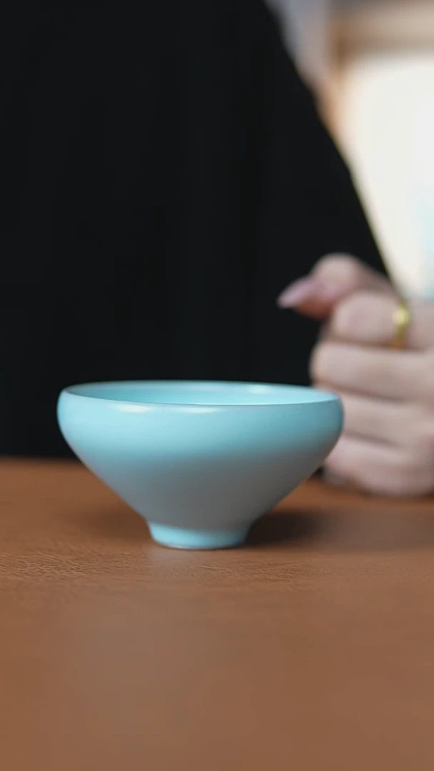 瓷片仿古宋臻釉鸡心杯瑕