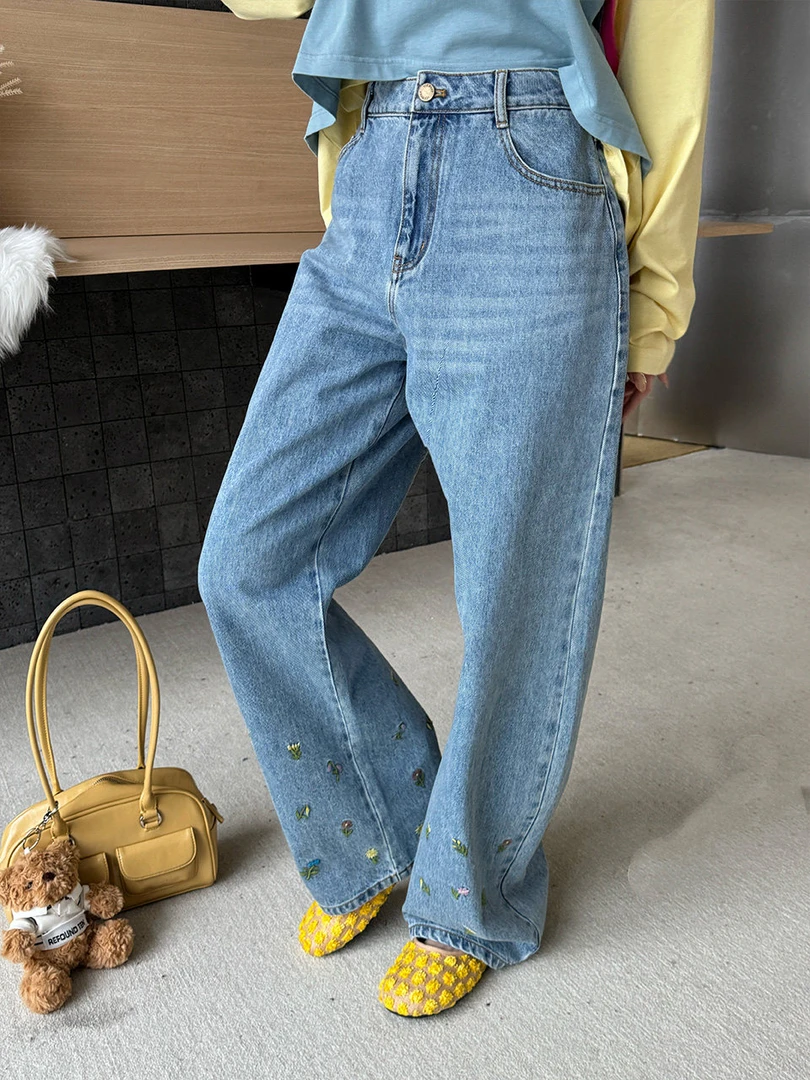 『朱小姐』花卉刺绣牛仔裤 F770