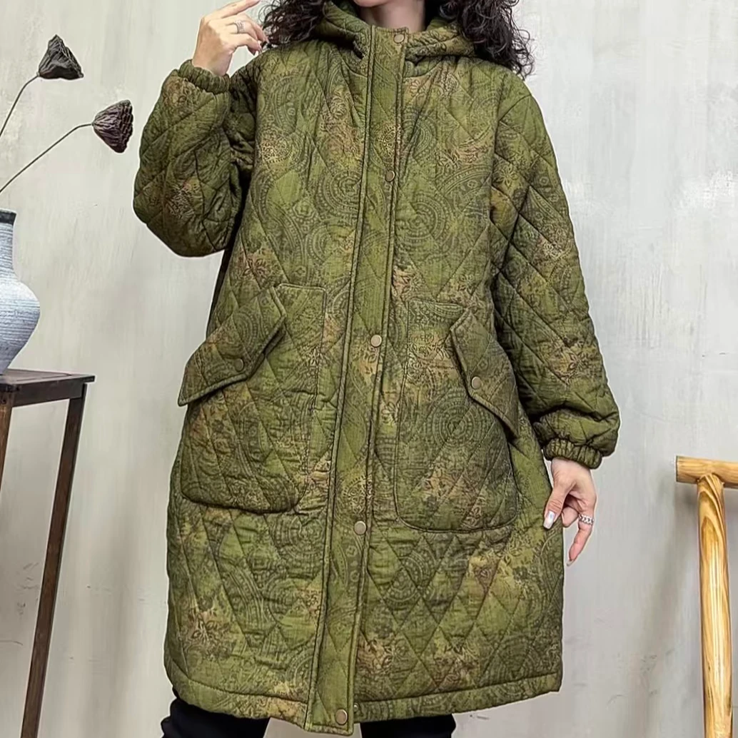 18785新款冬季加厚减龄复古长款棉服