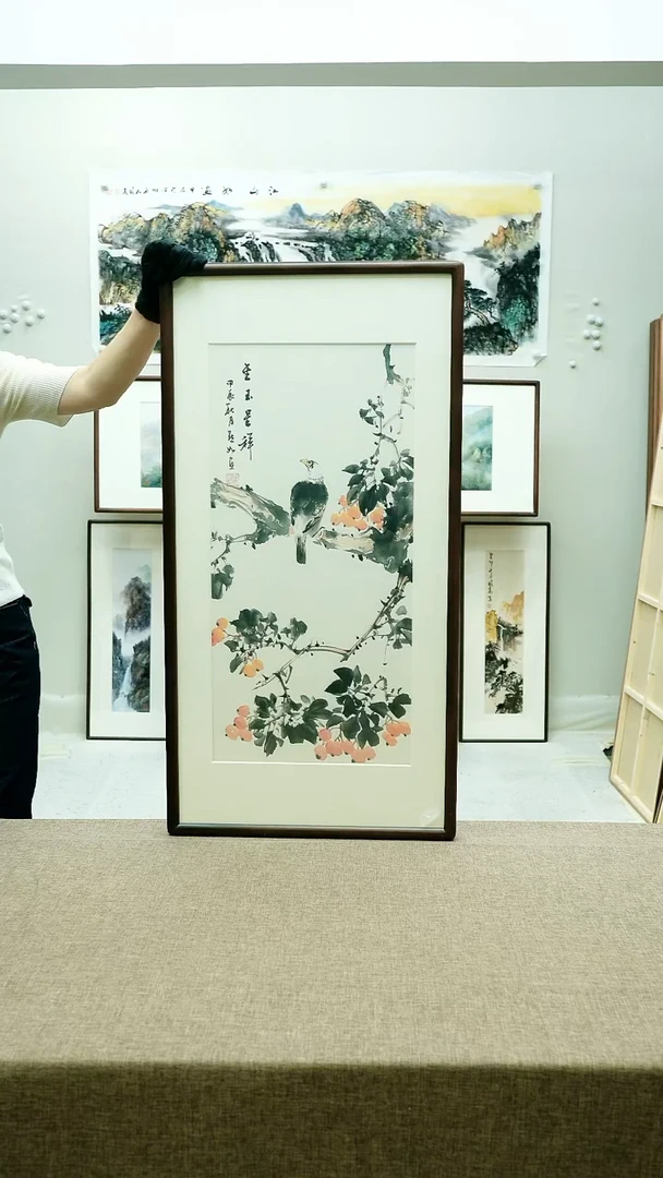 国画48*92陈默如手绘花鸟带框