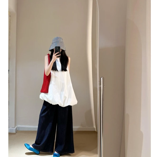 慵懒风松弛感无袖花苞连衣裙女夏季2025新款宽松阔腿长裤休闲套装