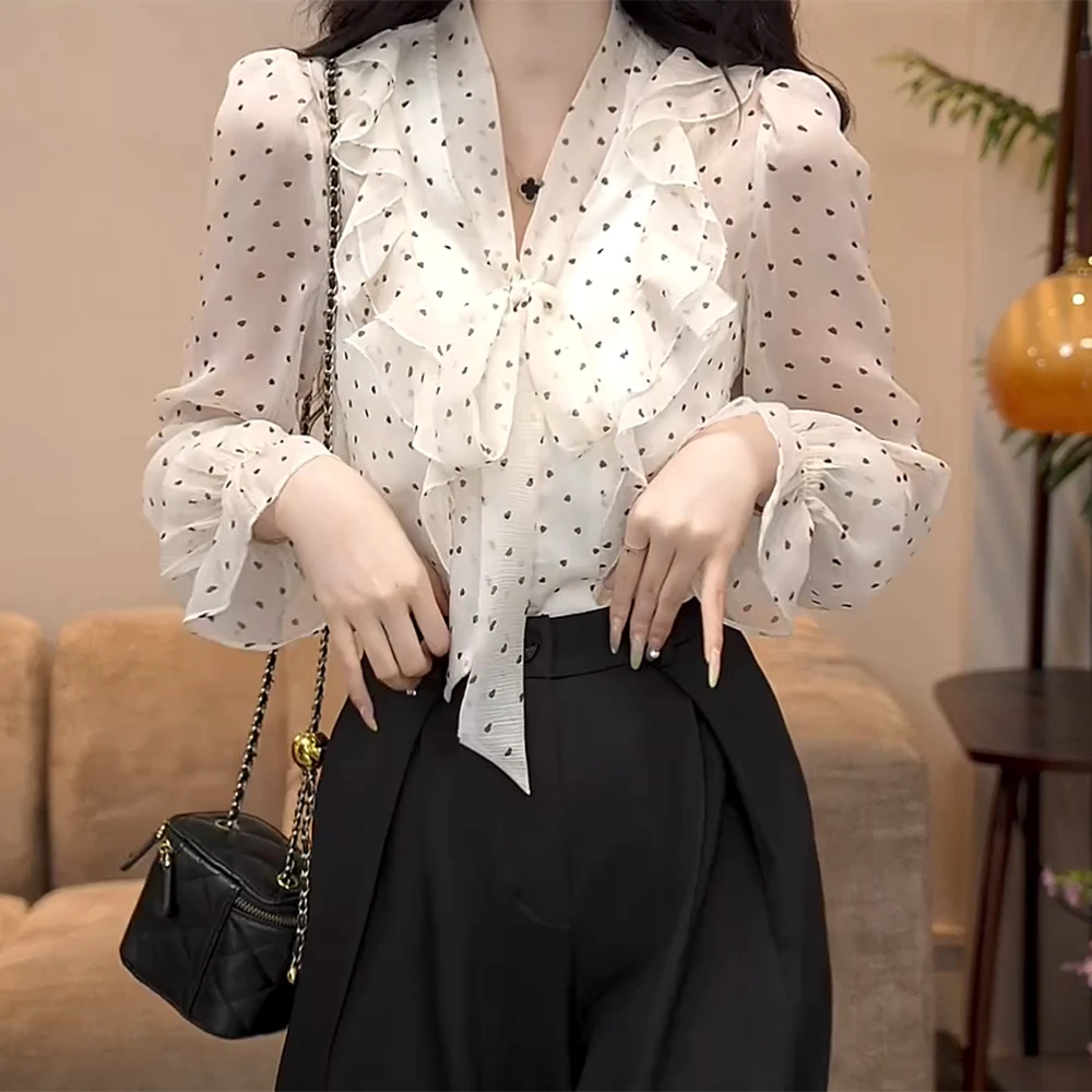 【枫影沉秋】法式高级感洋气波点衬衫女秋季上衣C5851