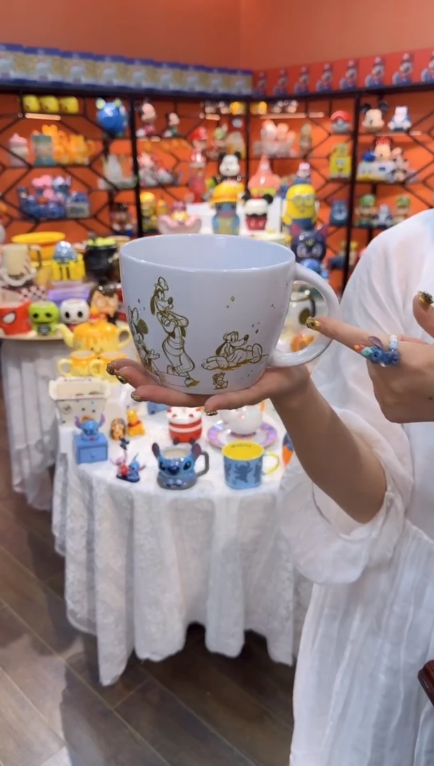 瓷片@@白色唐老鸭米奇手柄陶瓷面碗