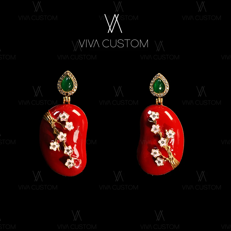 铜合金合成锆石耳饰 (新中式系列)复古精致桃花朵朵耳钉