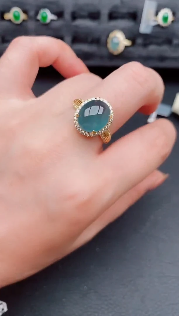 翡翠戒指银S925镶嵌天然a货翡翠386