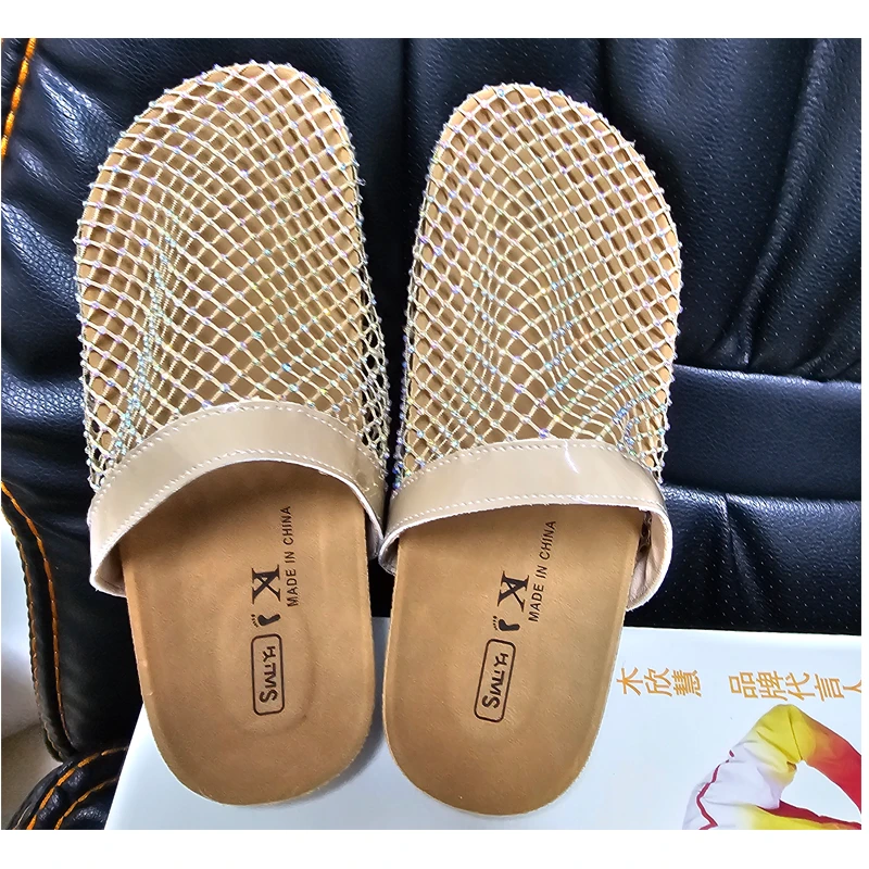 【品牌】水钻渔网鞋休闲一字拖夏季勃肯凉拖鞋女鞋时尚厚底外穿966