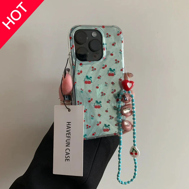 兰知春序绿樱桃适用苹果16手机壳羽纱iphone15promax保护套14手链