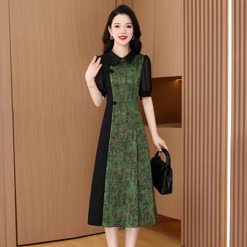 拉夏贝尔改良旗袍连衣裙女夏季2025今年流行爆款高端大气妈妈裙子