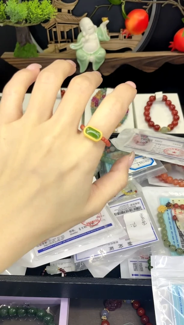 【闪购商品】南红玛瑙戒指银S925镀金镶嵌戒指