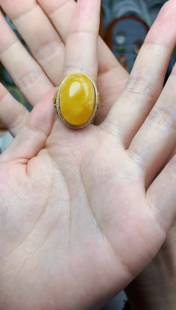 银S925镶嵌蜜蜡戒指蛋面戒指06
