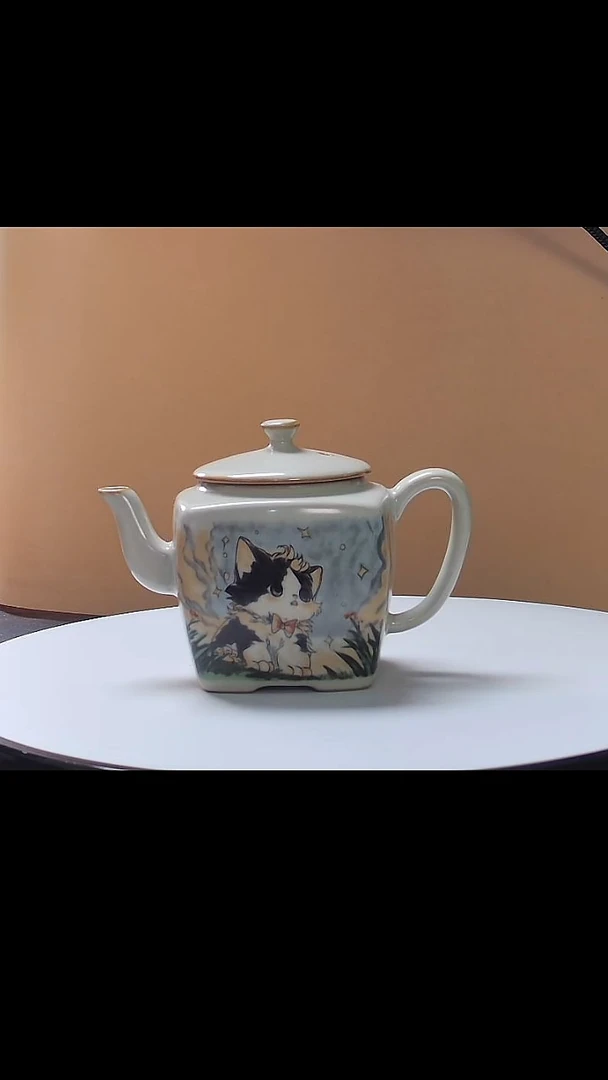 茶壶古汝萌猫四方茶壶礼盒装