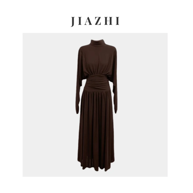 【反季清仓】优雅复古赫本风法式高领针织连衣裙修身内搭长裙子