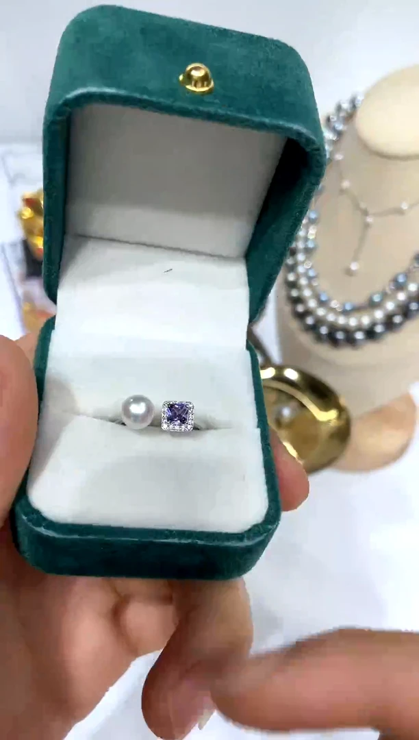 海水珍珠戒指银S925镶嵌6-7