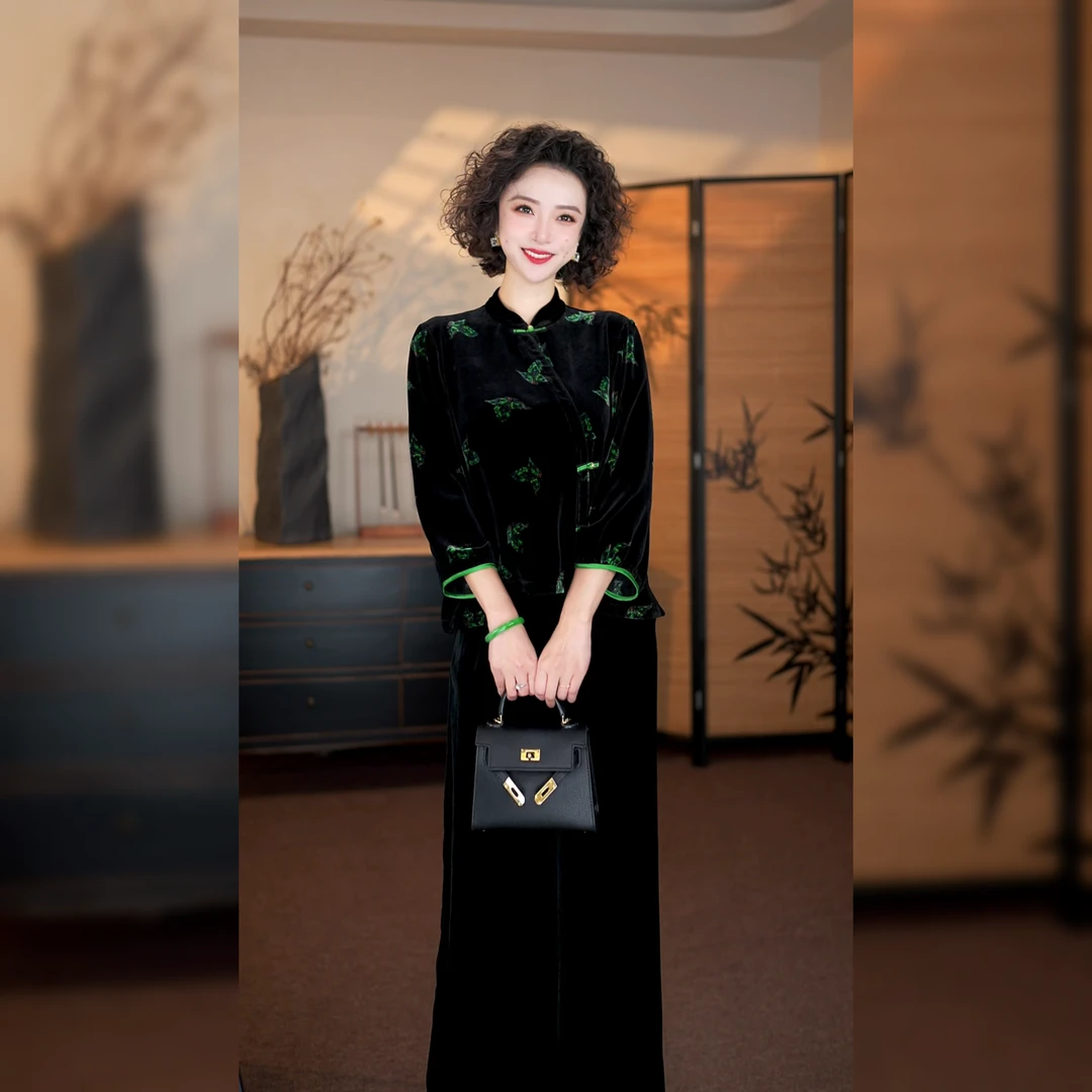 【幸福蝶】100桑蚕丝新中式真丝丝绒衬衫单面穿秋季外套MCGSY2051