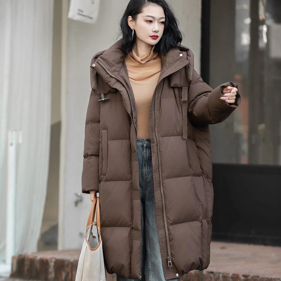 新款白鸭绒羽绒服女冬季2024韩版过膝长款显瘦加厚保暖极寒外套