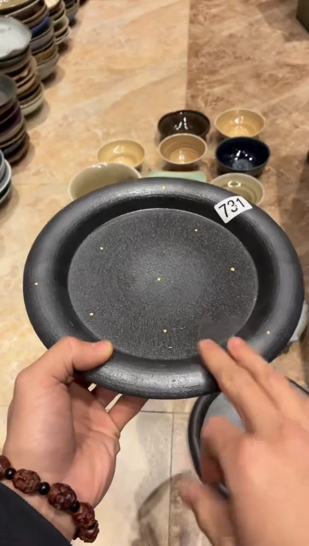 瓷片小*条731黑陶点金盘1个