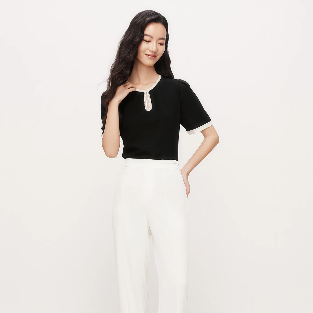 【羊羊专属】珂莱蒂尔夏季新款简约百搭镂空圆领套