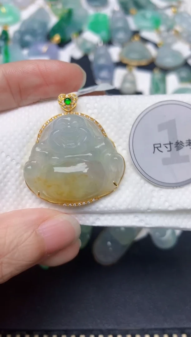 颈饰18K金镶嵌翡翠天然缅甸A货翡翠