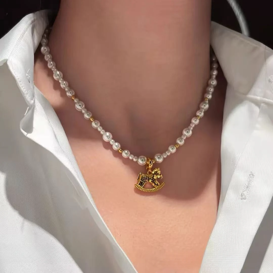 非金属仿珍珠项链 小马系列时尚项链吊坠D448