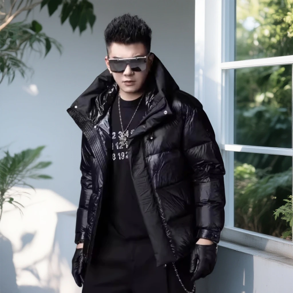 娜罗普西时尚羽绒服男新款冬季加厚保暖外套拼接连帽男士防寒服潮