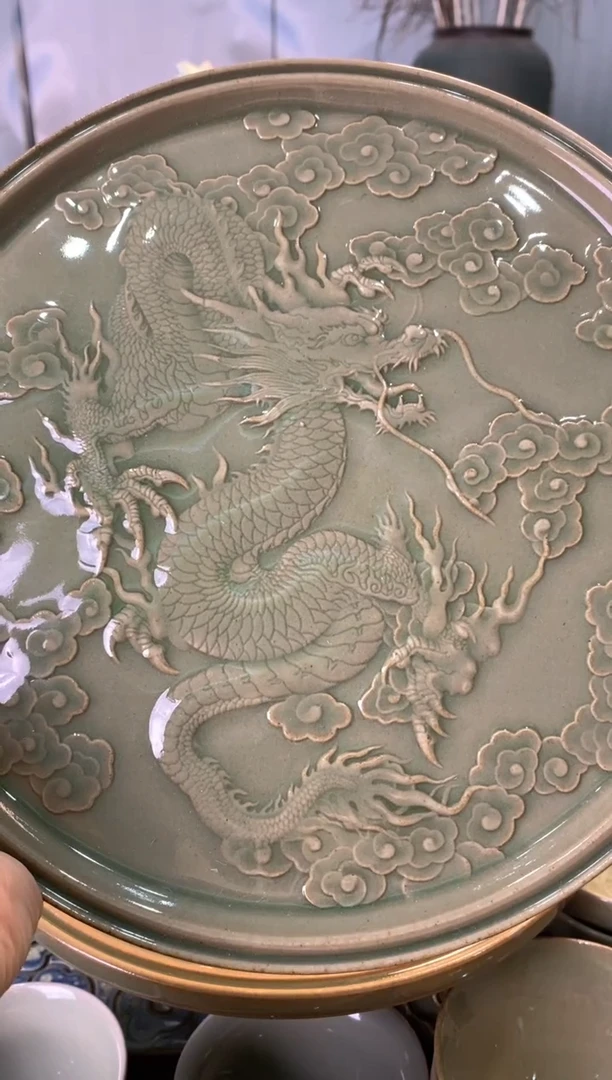 耀州窑21cm龙盘【000001】 一个