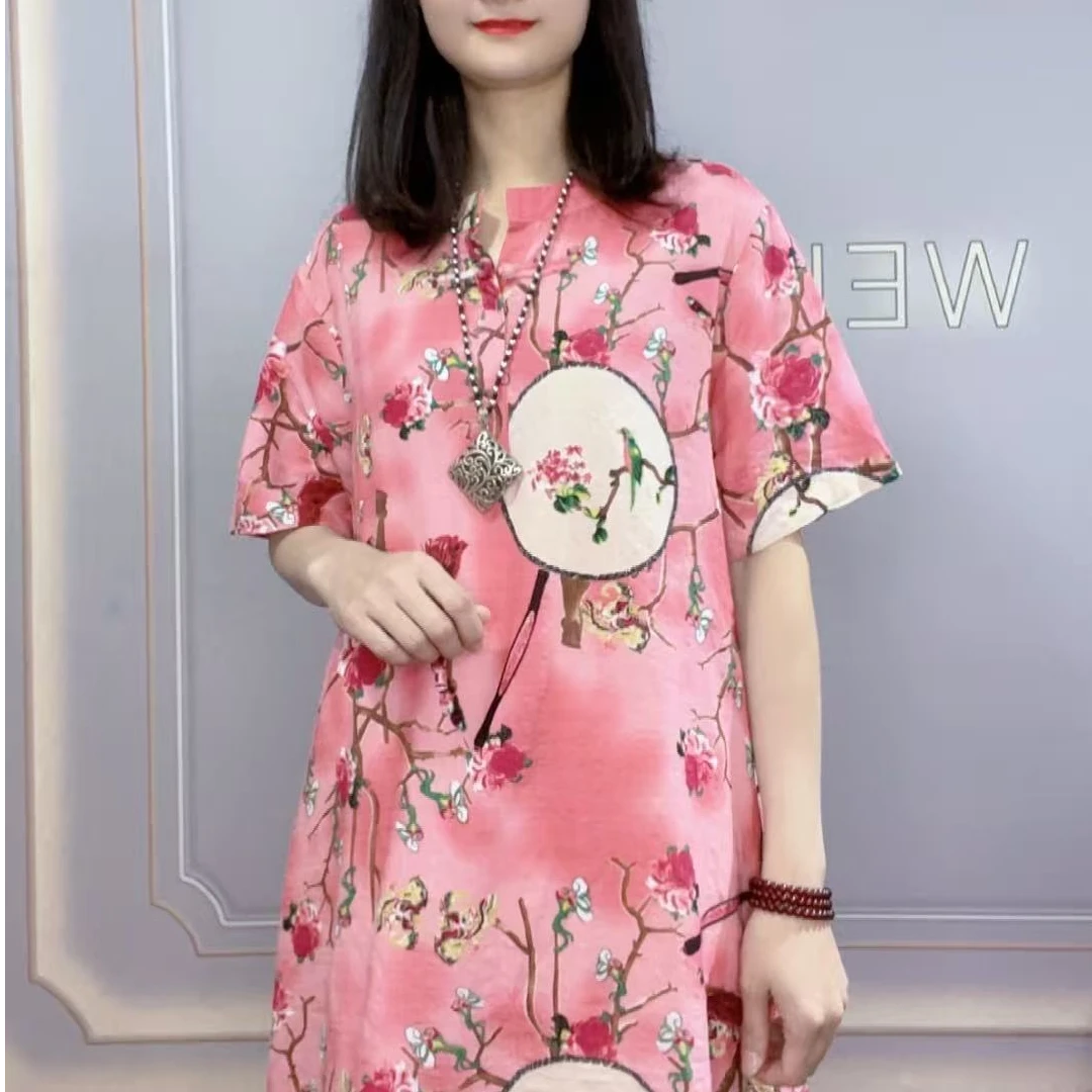 《沐子家》夏季时尚简约设计水墨晕染气质风 中长款上衣2502