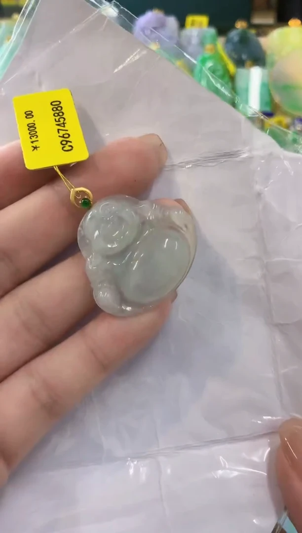 翡翠18K金镶嵌吊坠(不含链)缅甸翡翠挂件
