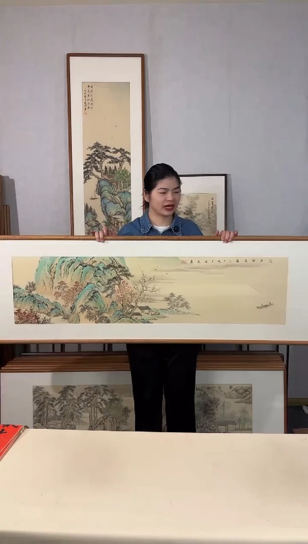 国画手绘*泛舟访友*52*172cm带框发货